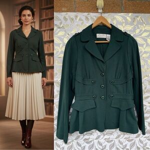 Byron Lars Beauty Mark Dark Green Peplum Blazer Dark Academia Cottagecore 8